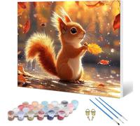 Peinture par Numero Adulte éCureuil Peinture Numero, Paint by Number Feuilles D'Automne Paint by Numbers for Adults Kit Peinture avec Pinceaux et Acrylique pour Decoration Murale 30x20CM -hjw25010VS