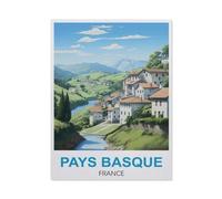 Peinture par Numero Adulte et Enfant，Vintage Pays Basque France Travel Poster，DIY Peinture Numero Adulte,Activité Manuelle Kit de Loisirs Créatifs Adultes, Peinture Numéro Kit Complet(30x40cm）-AS17