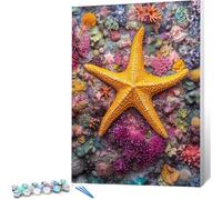 Peinture par Numero Adulte Étoile De Mer DIY Oil Painting Kits on Canvas for Beginner, with Brushes and Acrylic Pigment, Paint by Numbers Enfant Corail Loisirs Créatifs Adultes, Cadeau 40 x 50 0j-442