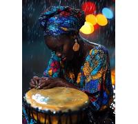 Peinture par Numero Adulte Femme Africaine Peinture Numero Tambour Painting by Numbers, Kit de Bricolage Activite Manuelle Adulte par Débutants, Décoration Maison, Cadeau Avec Cadre 40x50cm 0-R963