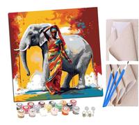 Peinture par Numero Adulte Fille afro-américaine et éléphant (8) animal DIY Peinture à l'huile Numéros Toile Paint by Numbers Peindre par Nombre Kits sans Cadre 40x40cm
