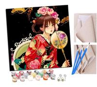 Peinture par Numero Adulte Fille japonaise animée kimono geisha 058 animal DIY Peinture à l'huile Numéros Toile Paint by Numbers Peindre par Nombre Kits sans Cadre 40x40cm