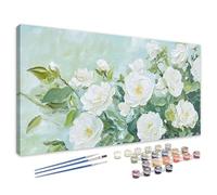 Peinture par Numero Adulte Fleur, Kits de Peinture au Numéro Blanc Paint by Numbers, DIY Activité Manuelle Adulte avec Pinceaux et Pigment pour Deco Murale Maison, Cadeau Femme 70x140 cm 4L-822