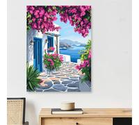 Peinture par Numero Adulte fleur Paint by Numbers Petite ville Peinture Numero Adulte avec Cadre 90x150cm Numéro d'art avec Pinceaux et Peintures, Decoration Murale, Bois Combinaison Cadre,Model828