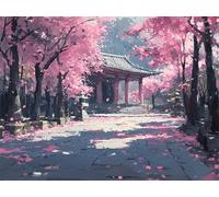 Peinture par Numero Adulte, Fleurs de cerisier Architecture Kits de Peinture au Numéro, DIY Enfants Dessin de Pigment Acrylique Kits, Loisirs Créatifs Adultes, Décoration Maison 45x60cm s0ji-752