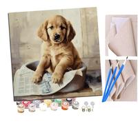 Peinture par Numero Adulte Golden retriever souriant assis (10) animal DIY Peinture à l'huile Numéros Toile Paint by Numbers Peindre par Nombre Kits sans Cadre 40x40cm