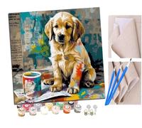 peinture par numero adulte Golden retriever souriant assis (6) Cadeau de Peinture à l'huile de Bricolage numérique aquarelle man pour Enfants Adultes Peindre par Nombre Kits Home Decor 16 * 16 Pouces