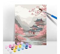 Peinture par Numero Adulte Japon, Kits de Peinture au Numéro Fleurs De Cerisier, DIY Activité Manuelle Adulte Enfants et Débutants, Cheerful Painting avec Acrylique et Pinceaux, Cadeau 80x100cm T-790