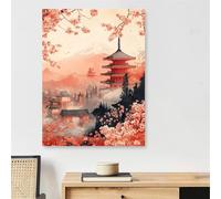 Peinture par Numero Adulte Japon Paint by Numbers Mont Fuji Peinture Numero Adulte avec Cadre 45x60cm Numéro d'art avec Pinceaux et Peintures pour Decoration Murale, Bois Combinaison Cadre,Model363