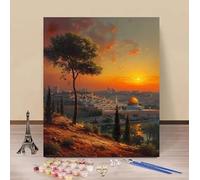 Peinture par Numero Adulte JéRusalem Peinture Numero Coucher De Soleil Activite Manuelle Adulte Painting by Numbers, Kit de Bricolage par Débutants, Decoration Maison Gifts Sans Cadre 60x90cm U-383S4