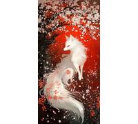 Peinture par Numéro Adulte, Kit Complet DIY Coloriage Acrylique sur Toile 50x100cm, Peintures et Pinceaux Inclus, Activité Manuelle Créative Débutant, Décoration Murale, Fleur Cerisier Renard G-264