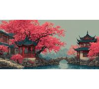 Peinture par Numéro Adulte, Kit Complet DIY Coloriage Acrylique sur Toile 75x150cm, Peintures et Pinceaux Inclus, Activité Manuelle Créative Débutant, Décoration Murale, Arbres BâTiments Anciens G-216