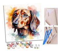 Peinture par Numero Adulte Kit Peinture Adulte Enfant Comprend des Peintures Acryliques et des Pinceaux - teckel aquarelle (1) Sans Cadre (Toile 40x40 cm)