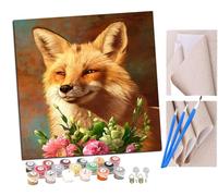 Peinture par Numero Adulte Kit Peinture Adulte Enfant Comprend des Peintures Acryliques et des Pinceaux - Échecs du renard et des fleurs Sans Cadre (Toile 40x40 cm)