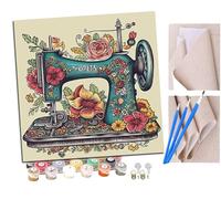 Peinture par Numero Adulte Kit Peinture Adulte Enfant Comprend des Peintures Acryliques et des Pinceaux - Machine à coudre vintage fleurs amour coeurs (1) Sans Cadre (Toile 40x40 cm)