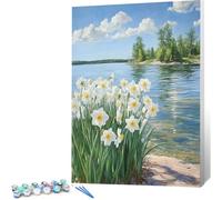 Peinture par Numero Adulte Lac DIY Oil Painting Kits on Canvas for Beginner, with Brushes and Acrylic Pigment,Paint by Numbers Enfant Fleurs Loisirs Créatifs Adultes,Cadeau 40 x 50 (Sans Cadre) 0j-966
