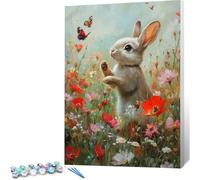 Peinture par Numero Adulte Lapin DIY Oil Painting Kits on Canvas for Beginner, with Brushes and Acrylic Pigment,Paint by Numbers Enfant Fleurs Loisirs Créatifs Adultes,Cadeau 60x80 (Sans Cadre) 0j-324