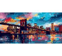Peinture par Numero Adulte Le pont Brooklyn, Peinture Numero Adulte Débutants DIY Pinceaux Peintures de Dessin de Pigment Acrylique Kit, Loisirs Créatifs Decor Maison Cadeau 40x80cm (sans Cadre) t-29