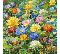 Peinture par Numéro Adulte L'éTang Des Papillons, avec Pinceaux et Acryliques Bricolage Peintures Kits pour Adultes Enfants Seniors Débutant, Décoration Murale Maison, Sans Cadre 80x80cm WJY4-306