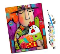 peinture par numero adulte L'homme qui a serré le coq dans ses bras Cadeau de Peinture à l'huile de Bricolage numérique aquarelle man pour Enfants Adultes Peindre par Nombre Kits 16 * 20 Pouces