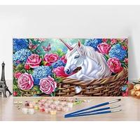 Peinture par Numero Adulte Licorne Peinture Numero Fleur, DIY Paint by Numbers Activite Manuelle Adulte, Couleur Paintings par Débutants Décoration de la Maison, Cadeau Sans Cadre 30X60cm M-1176