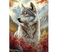 Peinture par Numero Adulte Loup, Coloriage par Numero Adulte Montagnes, Numéro d'art Enfant 6 ans avec 3 Pinceaux et Avancé Peinture Acrylique pour Décoration Murale (Sans Cadre) 70x90cm YH-260