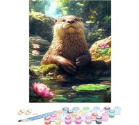 Peinture par Numero Adulte Loutre Peinture Numero Fleur Painting by Numbers, Loisirs Créatifs Adultes, Kit de Bricolage Couleur Canevas Paintings Kit Decoration Maison Sans Cadre 80x120cm X-N163