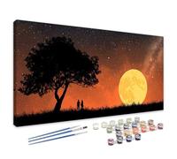 Peinture par Numero Adulte Lune, Kits de Peinture au Numéro Arbre Paint by Numbers, DIY Activité Manuelle Adulte avec Pinceaux et Pigment pour Deco Murale Maison, Cadeau Femme 50x100 cm 4L-599