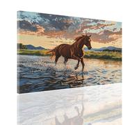 Peinture par Numero Adulte Mer Peinture Numero Cheval, Activité Manuelle Adulte Bricolage Kit de Peinture à l'Huile sur Toile Artisanat Paint by Numbers pour Décoration Chambre Cadeau 80x100cm 2y-98