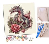 Peinture par Numero Adulte Monstre Dragon Rose Flamme (3) animal DIY Peinture à l'huile Numéros Toile Paint by Numbers Peindre par Nombre Kits sans Cadre 40x40cm