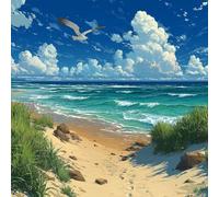 Peinture par Numéro Adulte Mouettes De Plage, avec Pinceaux et Acryliques Bricolage Peintures Kits pour Adultes Enfants Seniors Débutant, Décoration Murale Cadeaux Maison, Sans Cadre 50x50cm WJY4-249