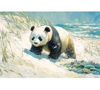 Peinture par Numéro Adulte Panda de plage avec Pinceaux et Acryliques Bricolage Peintures Kits, pour la Décoration Intérieure, Loisirs Créatifs Activité Manuelle Adultes, 40x60cm (sans Cadre) e-790