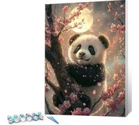 Peinture par Numero Adulte Panda DIY Oil Painting Kits on Canvas for Beginner, with Brushes and Acrylic Pigment, Paint by Numbers Enfant Lune Loisirs Créatifs Adultes, Cadeau 50x70 (Sans Cadre) 0j-330