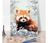 Peinture par Numero Adulte,Panda roux d'hiver DIY Acryliques Peinture Numero Kit de Peinture à l'huile sur Toile avec Brosses et Peintures Acryliques Cadeau pour Mur de Maison(avec Cadre)40x50cm