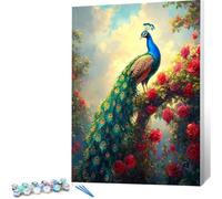 Peinture par Numero Adulte Paon DIY Oil Painting Kits on Canvas for Beginner, with Brushes and Acrylic Pigment, Paint by Numbers Enfant Rose Loisirs Créatifs Adultes,Cadeau 40 x 50 (Sans Cadre) 0j-298