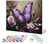 Peinture par Numero Adulte Papillon Peinture Numero, Paint by Number Rose Paint by Numbers for Adults Kit Peinture avec Pinceaux et Acrylique pour Decoration Murale, Cadeau Femme 70x50 cm -hjw2501040