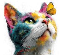 Peinture par Numéro Adulte Papillons Chats ColoréS, avec Pinceaux et Acryliques Bricolage Peintures Kits pour Adultes Enfants Seniors Débutant, Décoration Murale Maison, Sans Cadre 90x90cm WJY4-82