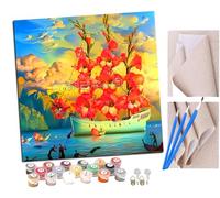Peinture par Numero Adulte Paysage océanique avec un bateau et des fleurs de roses DIY Peinture à l'huile Numéros Toile Paint by Numbers Peindre par Nombre Kits sans Cadre 40x40cm