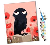 peinture par numero adulte Petit corbeau dans un champ de coquelicots Cadeau de Peinture à l'huile de Bricolage numérique aquarelle man pour Enfants Adultes Peindre par Nombre Kits 16 * 20 Pouces