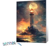Peinture par Numero Adulte Phare DIY Oil Painting Kits on Canvas for Beginner, with Brushes and Acrylic Pigment, Paint by Numbers Enfant Lune Loisirs Créatifs Adultes,Cadeau 80x100 (Sans Cadre) 0j-386