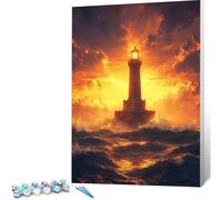 Peinture par Numero Adulte Phare DIY Oil Painting Kits on Canvas for Beginner, with Brushes and Acrylic Pigment, Paint by Numbers Enfant Océan Loisirs Créatifs Adultes,Cadeau 50x70 (Sans Cadre) 0j-392