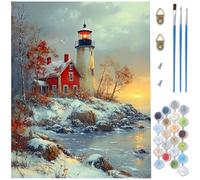 Peinture par Numero Adulte phare, DIY Peinture Numero hiver Paint by Numbers Toile Artisanat, loisir Creatif Adulte avec Pinceaux et Acryliques pour Tableau Decoration Murale Cadeau 35x50cm D1-651