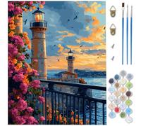 Peinture par Numero Adulte phare, DIY Peinture Numero paysage Paint by Numbers Toile Artisanat, loisir Creatif Adulte avec Pinceaux et Acryliques pour Tableau Decoration Murale 100 x 150 CM D1-713