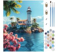 Peinture par Numero Adulte phare, DIY Peinture Numero petite île Paint by Numbers Toile Artisanat, loisir Creatif Adulte avec Pinceaux et Acryliques pour Tableau Decoration Murale 70 x 100 CM D1-633