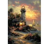 Peinture par Numero Adulte Phare Peinture par Numéro Débutants, Coloriage par Numéro Adulte avec Pigment Acrylique, Cabine Activité Manuelle Enfant Paint by Numbers, Décoration Murale 60x80 cm O-9546