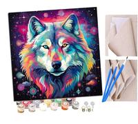 Peinture par Numero Adulte planète colorée de l'univers des loups (3) animal DIY Peinture à l'huile Numéros Toile Paint by Numbers Peindre par Nombre Kits sans Cadre 40x40cm