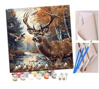 peinture par numero adulte Profil de cerf sika volant avec des canards sauvages (1) Cadeau de Peinture à l'huile de Bricolage numérique aquarelle man pour Enfants Adultes Peindre par Nombre