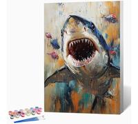 Peinture par Numero Adulte Requin Abstrait Loisirs Créatifs Adultes, DIY Coloriage Numerote avec Pigment Acrylique pour Débutants Enfant, Art Peinture Numero, Decoration, Cadeau 50x65cm -WX251081