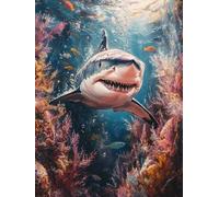 Peinture par Numero Adulte Requin Peinture Numero, Paint by Number Animaux Paint by Numbers for Adults avec 3 Pinceaux et Acrylique pour Decoration Murale Chambre, Cadeau Femme 20x28 Pouces -zjn2507C0
