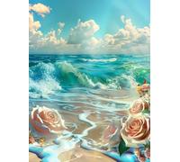 Peinture par Numero Adulte Rose, Plage Peinture Numero Adulte, DIY Loisirs Créatifs Adultes Kits avec Pinceaux et Pigment Acryliques, Paint by Numbers Enfant Kits, Decoration Murale, 30x40cm Q-7053